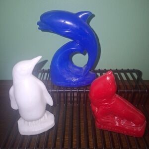 3 Vintage Brookfield Zoo Mold A Rama White Penguin Blue Dolphin Red Seal Lot